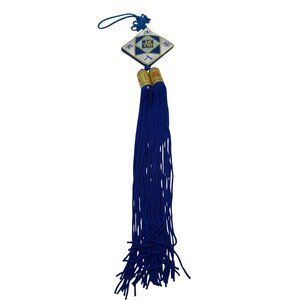 Chinese Good Fortune Hanging Ornament With Blue Tassel & Gold Accents A571